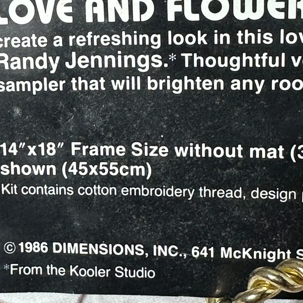 Vintage 1986 Dimensions‎ Stamped Cross Stitch Kit Love and Flowers Sampler 3064